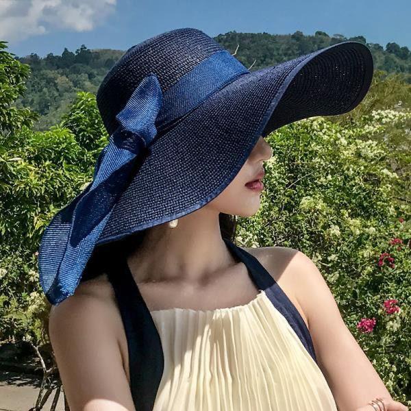 Beach Straw Hat Summer Seaside Extra Large Brim Sun Hat Sun Protection Holiday Hat Foldable Sun