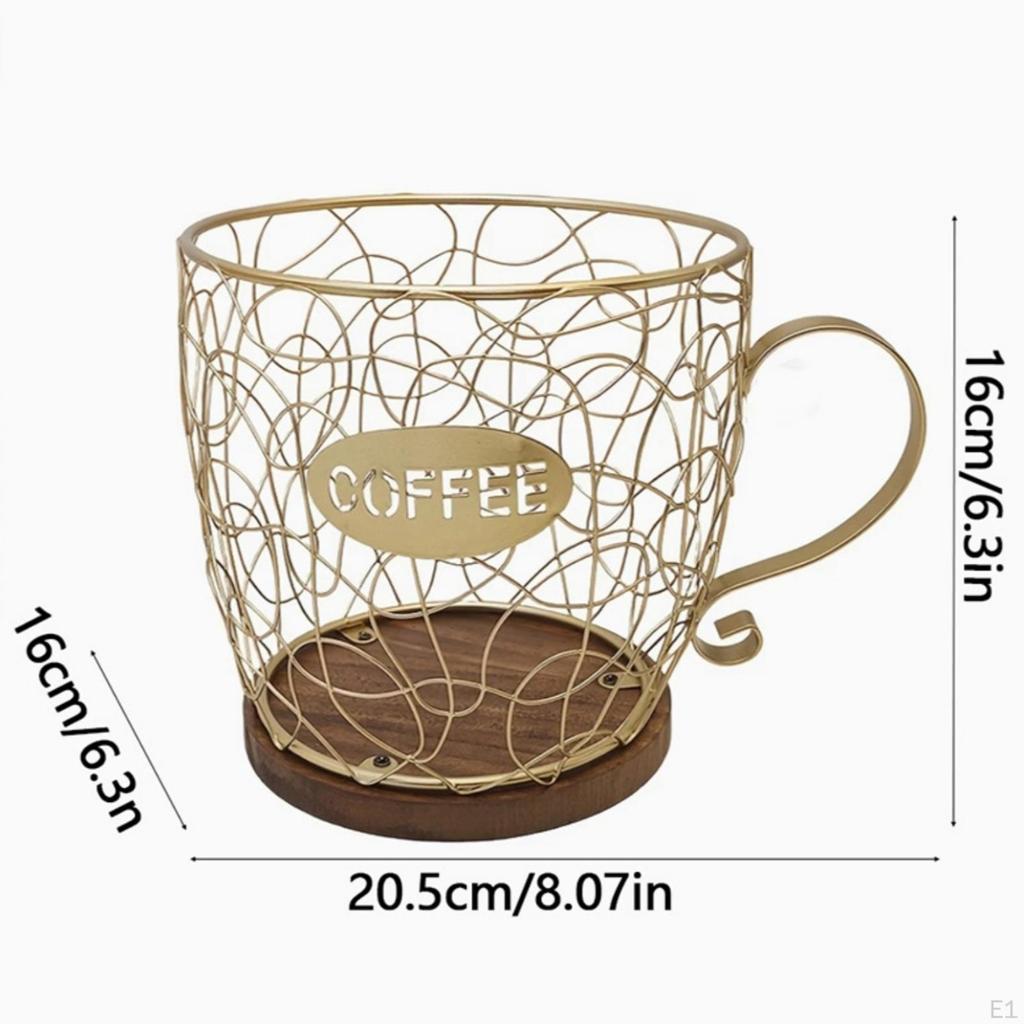 Coffee Cup Basket with Wooden Base Countertop Pod Holder Decorative for