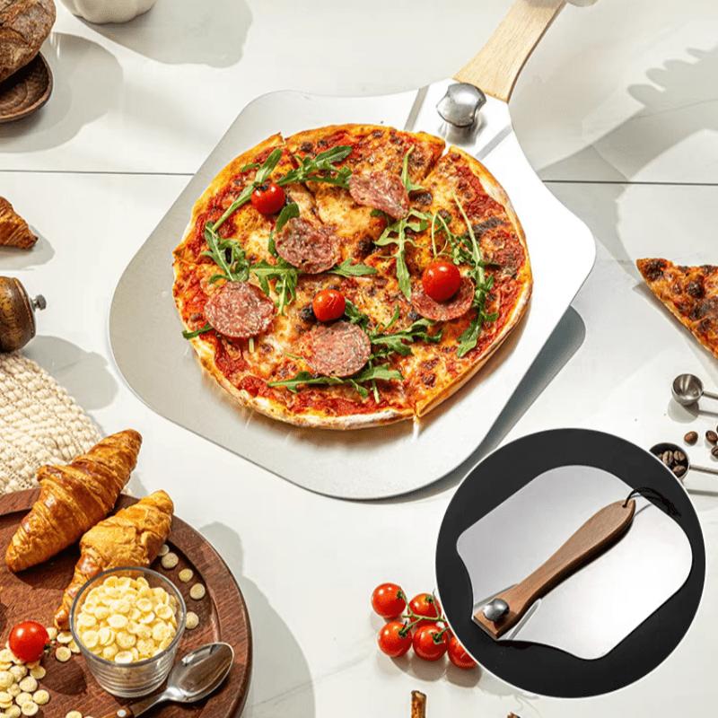 Pizza Shovel Aluminum Pizza Scraper 12inch Metal Pizza Spatula(12"x14") With a Swing Cutter and a Foldable Wooden Handle Suitable for Baking