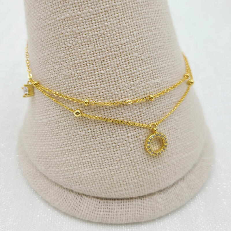 Silver 925 Ring Pendant Double Chain Anklet