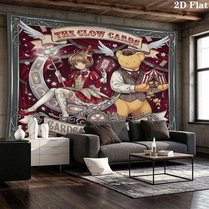 Cardcaptor Sakura Wall Tapestry Aesthetic Wall Hanging Printed Fabric Blanket Decorative Tapestries For Bedroom Living Room Home Decor
