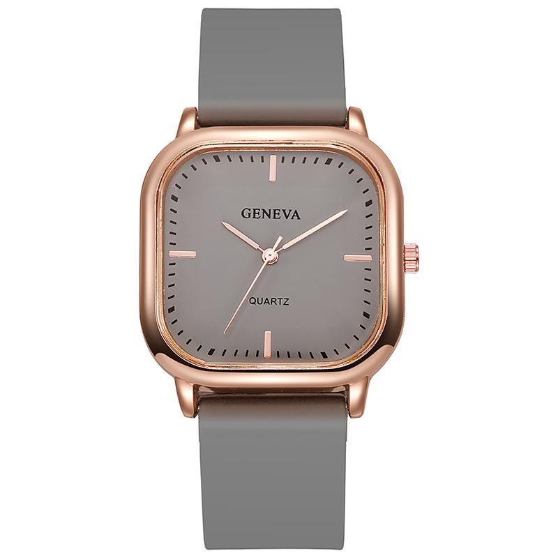 Rose Gold Silicone Strap Square Quartz Watch for Women and Students