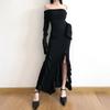Women's Solid Colour Temperament One Shoulder Long Ruffle Hem Split Long Sleeve Dresses