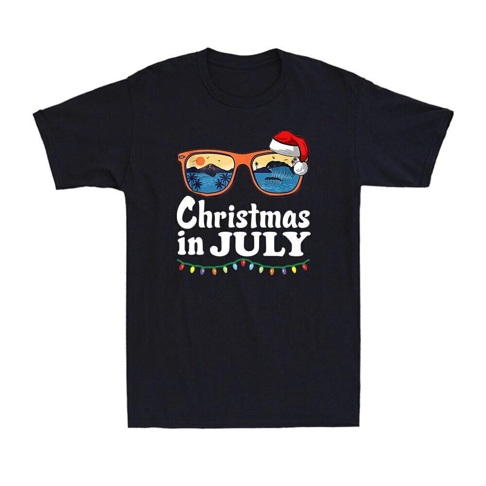 Christmas In July Santa Hat Sunglasses Summer Vacation Beach Retro Men s T-Shirt M
