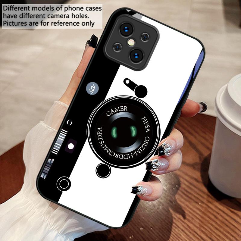 Dark Green Camera Pattern For Oppo Find X5 X8 Pro X2 Lite X7 Ultra F11 23 Reno4 Z 6 Pro A72 58 78 73 16 98 A54S Glass Phone Case
