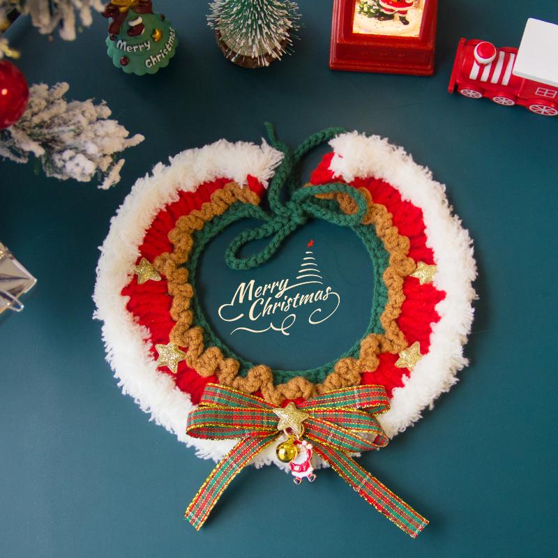 Hand-Knitted Wool Christmas Pet Snood Collar for Cats and Small Dogs