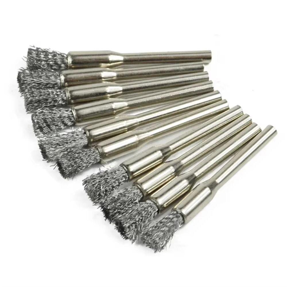 10Pcs Stainless Steel Wire Brushes Mold Cleaning 3mm Shank Remove Rust Polishing Brush Rotary Polishing Work