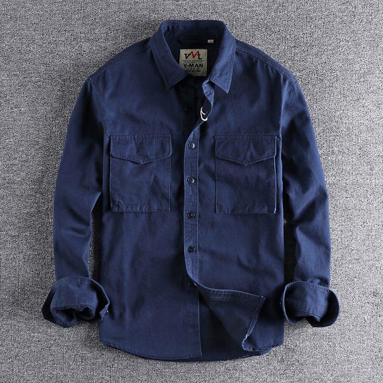 Men's Retro Khaki Workwear Shirt Jacket with 3D Pockets - Spring/Autumn Trend