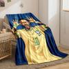 Yellow jersey with green accents, player posing with hands near ears. for all seasons blanket lunch break throw gift