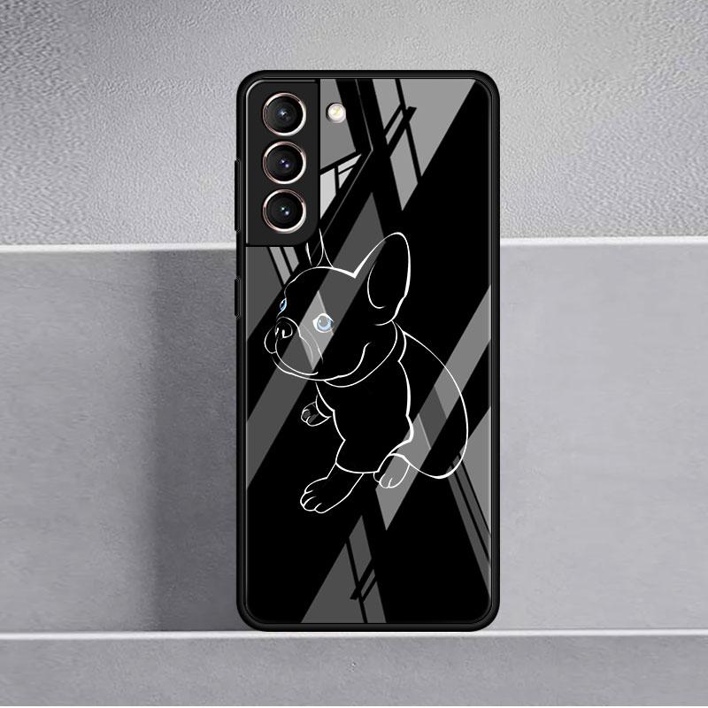 French Bulldog Black White Glass Case For Samsung Galaxy S22 S20 FE S21 Plus Phone Cover S10 5G S9 Note 20 Ultra 10 Lite Shell