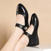 Student School Soft Patent Leather Wedge Heel Shoes Lady Classic Round Toe Spring & Summer Buckle Strap Anti Skid Heel Shoes