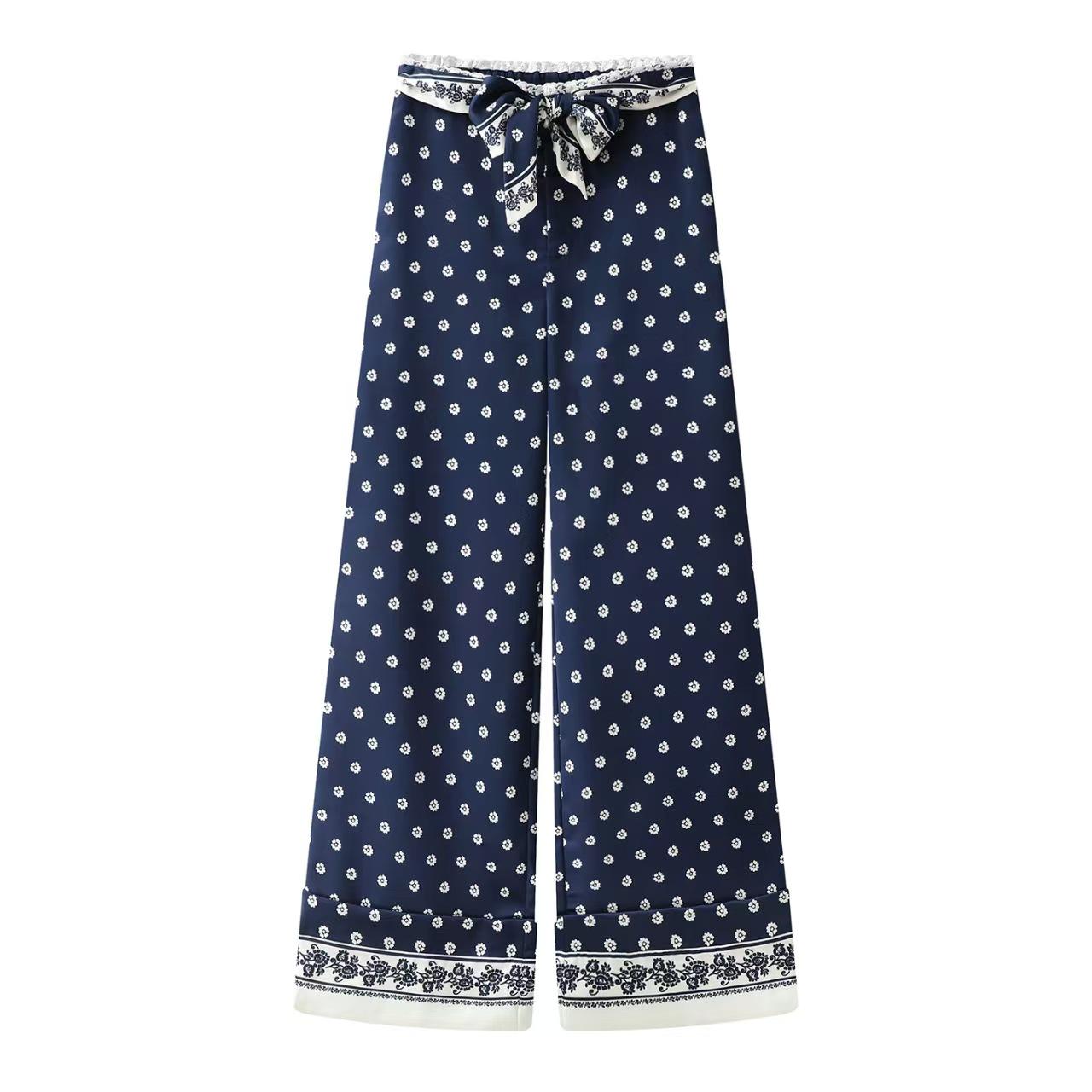 

In Stock: 2026 Spring Printed Silk Scarf Straight Leg Floral Casual Pants for Women (FF26C51SP266) Medium темно-синий