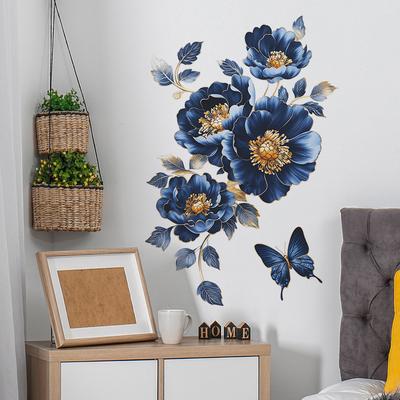 Stickers Muraux Décoratifs Réalistes Tridimensionnels Fleur Bleue Papillon Chambre et Salon Embellissement et Décoration de la Maison