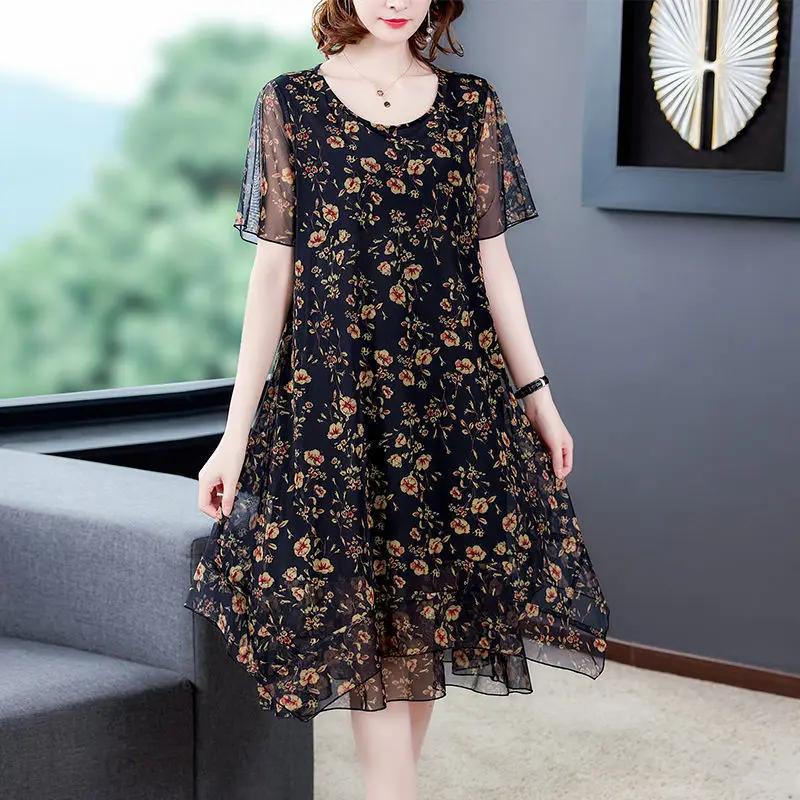 Woman Dress Summer Women's New Loose Floral Gauzy Chiffon Dress Summer Dress Vestido De Mujer