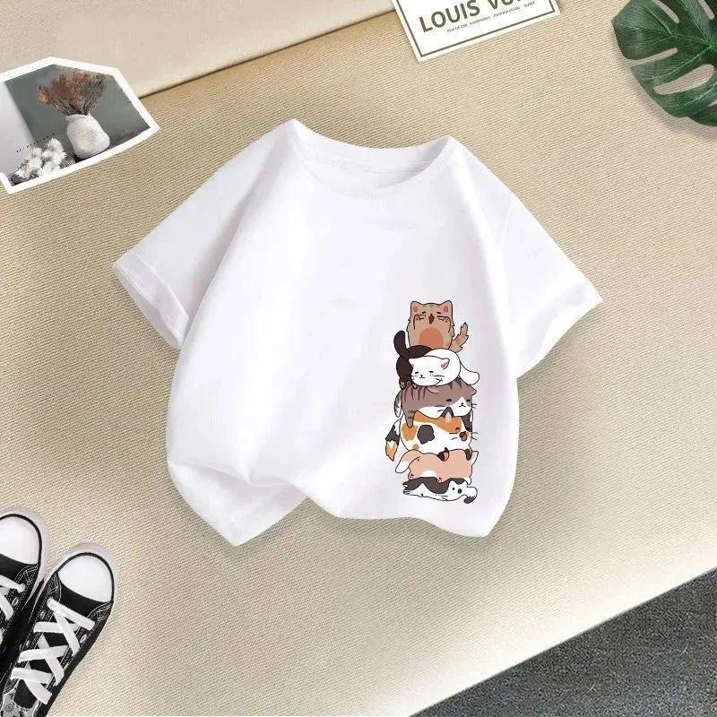 Gestapeltes Print-Kurzarm-Baumwoll-T-Shirt für Mädchen & Jungen - Sommerkollektion 2026