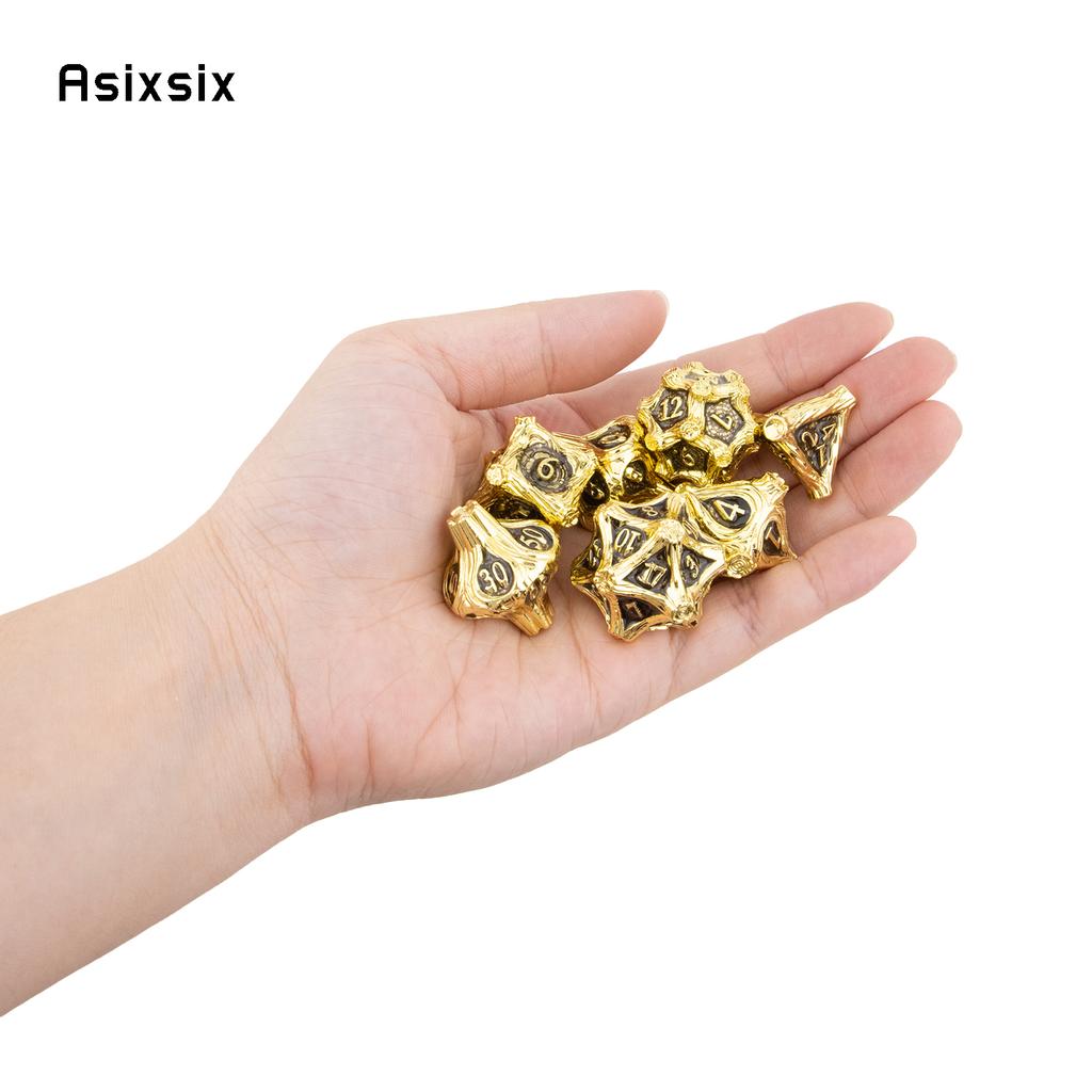 7 Pcs Golden Black Tree Stump Root Metal Dice Solid Metal Polyhedral Dice Suitable for Role-Playing RPG  Board Game Card Game