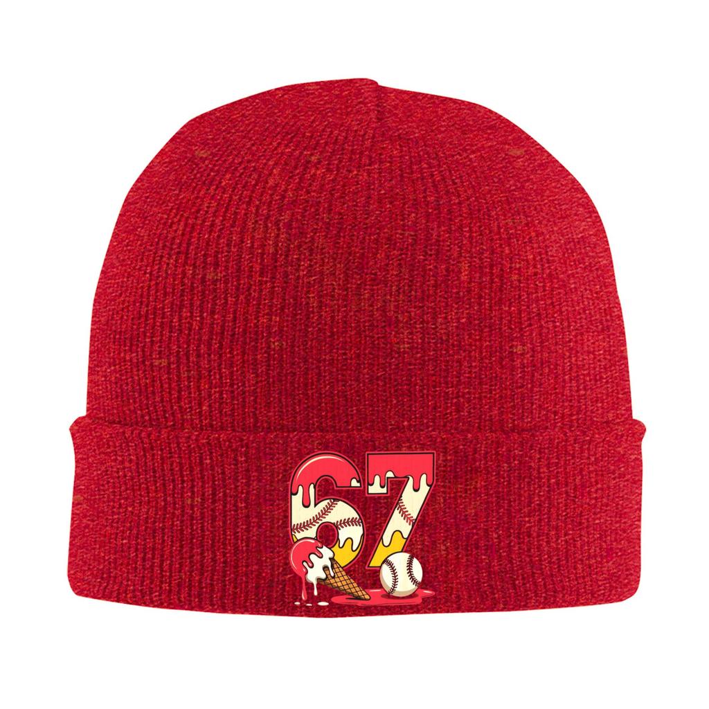 Baseball Drip 67 Cool Player Number 67 Ice Cream Drip Knit Hat Casual Caps Kpop Beanie Hats Winter Design Thermal Bonnet Hats