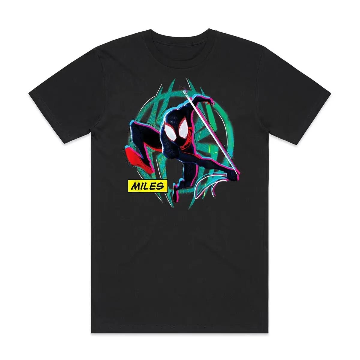 

Spiderman Into The Spider Men s T-Shirt Black Loose Fit Casual Summer Cotton Couple Tops Disney Tee Trendy Oversize Unisex S