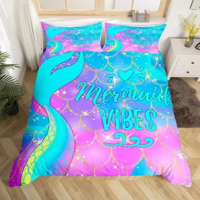 Mermaid Tail Fish Scales Girly Shell Starfish Comfortable Duvet Quilt Cover Pillowcase Bedding Set Children Bedroom Home Textile