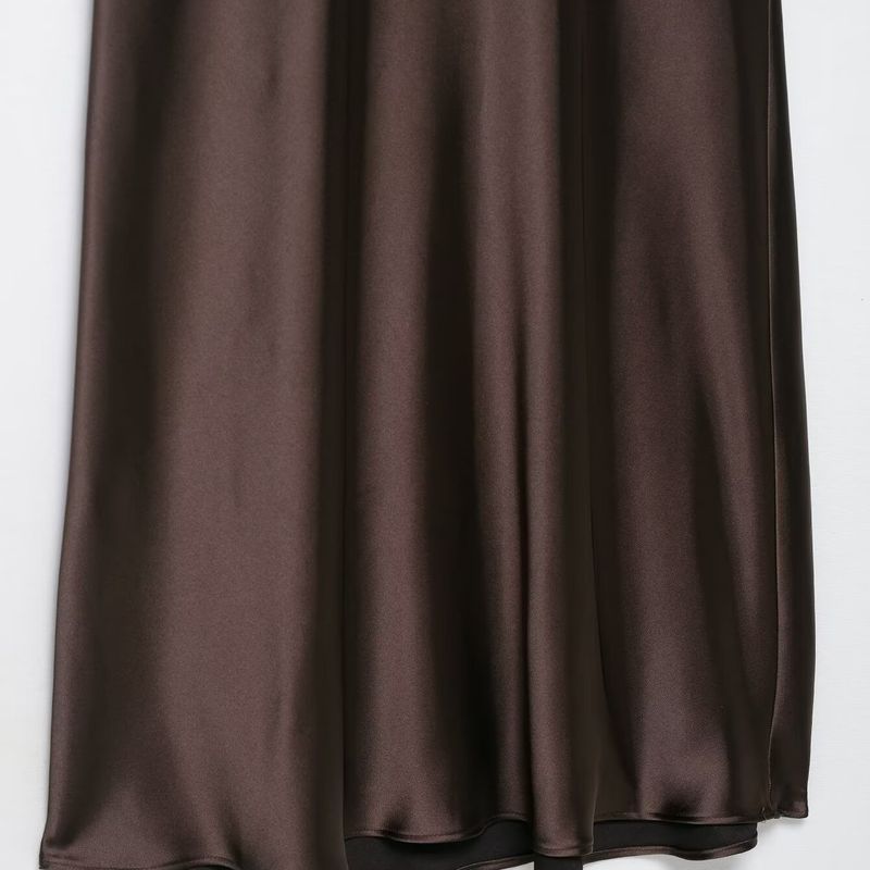 Kaslead New Women clothes Western Style Pleat Silk Satin Texture Midi Dress 8394331