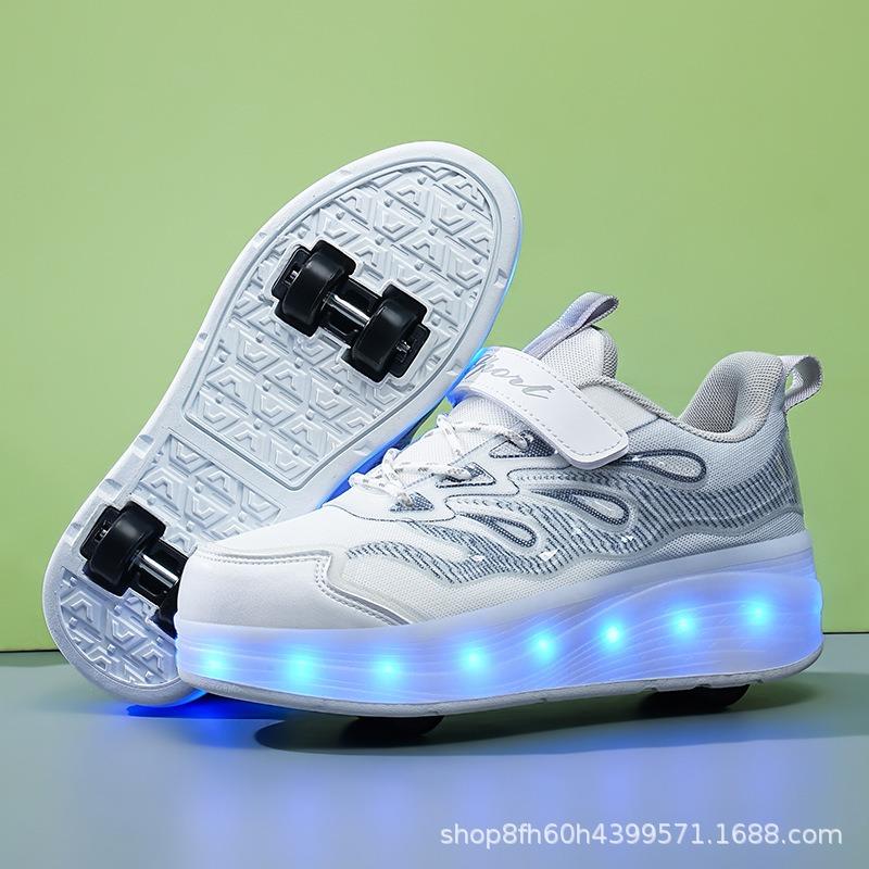 Less Skateboard Shoes Four Student Edition Wheel with Light Charging Runaway Shoes Children's Skates Velcro Wheels Shoes
