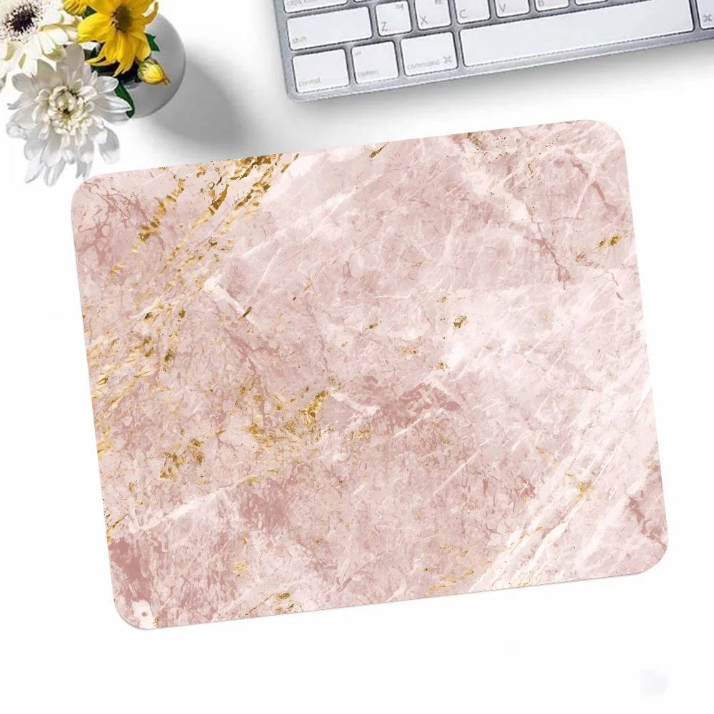 Pink Gold Marble Mousepad Small LockEdge Mouse Pad For Gamers Computer Desk Pad Rectangular Anti-slip Rubber