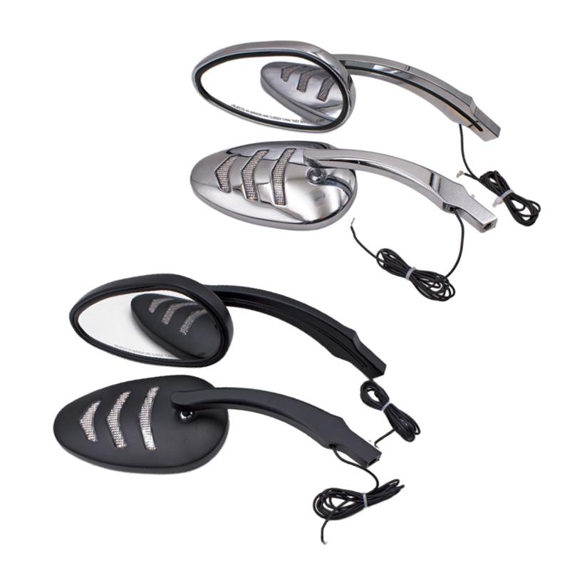 Left Right Motorcycle Rear View Mirrors with Led Turn Signal Light Black Chrome Handlebar Mirror for Harley-Davidson Road King