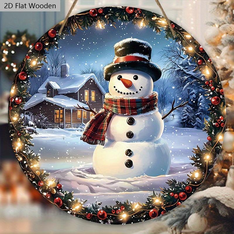 Classic Christmas Wooden Sign with Snowman Pattern - Navidad Round Sign for Front Door, Wall Hanging Decor - Ideal Christmas Gift