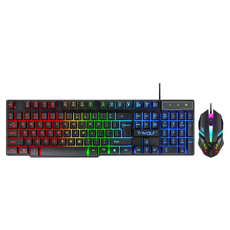 T-WOLF TF200 Gaming Keyboard & Mouse Set - Spanish/Russian Layout, USB Wired, Floating Design.