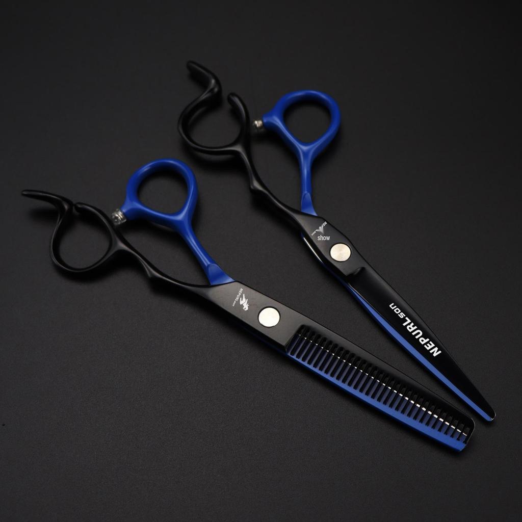 6.0" Black-Blue Notch Handle Napson Hairdressing Thinning & Straight Shears