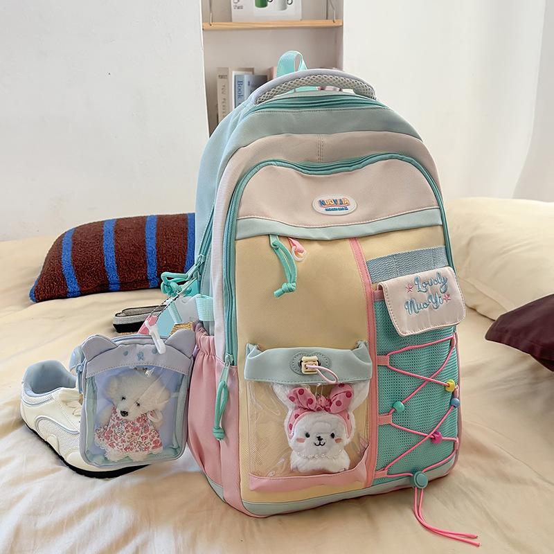 Japanese ins new high-value fresh and sweet contrast patchwork backpack junior high and high school students light travel backpack