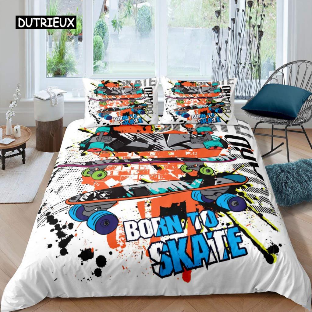 

Пододеяльник для скейтборда, для мальчиков и подростков, спортивный чехол из микрофибры, 2/3 предмета, комплект постельного белья с граффити-артом, двуспальный, размер Queen King Size 140x200cm 3pcs