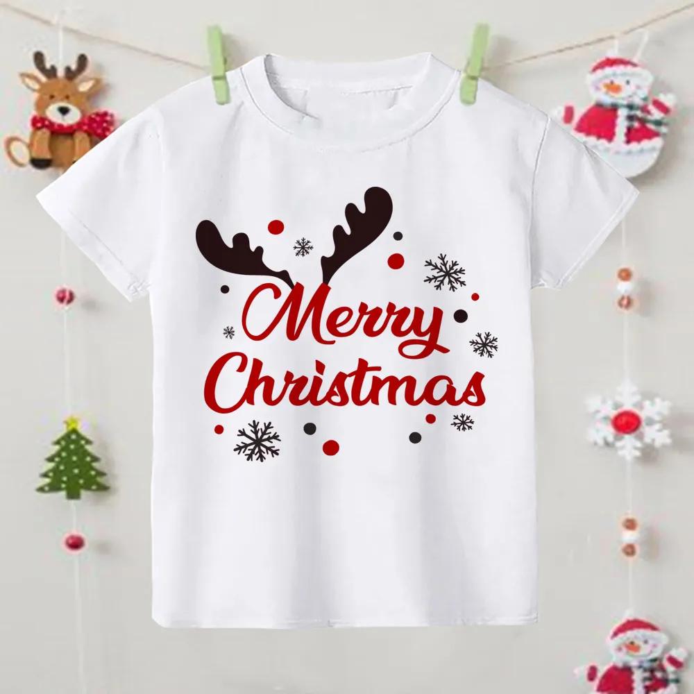 

Принт Санта-Клауса Рождественская детская футболка для мальчика и девочки Одежда Рождественская футболка для вечеринки Рождественская футболка для малыша Рождественская детская футболка с коротким рукавом 150