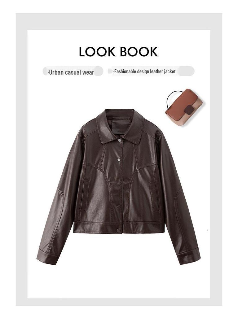2025 Spring/Autumn Women's Genuine Lambskin Lapel Jacket - Trendy Short Casual Leather Coat