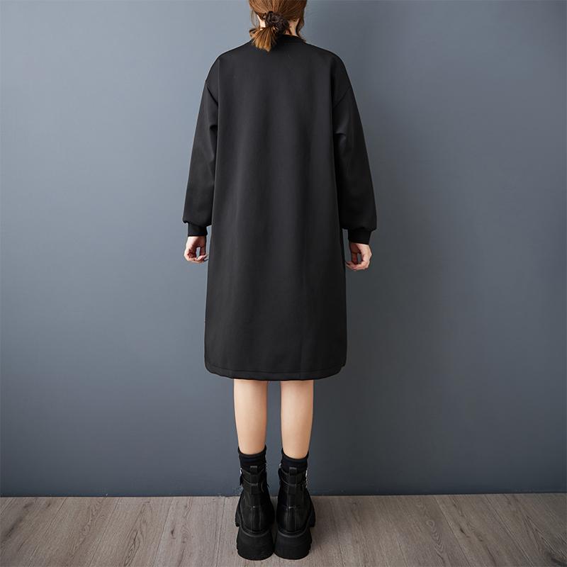 DIMANAF 2025 Women Plus Size Autumn Shirt Dress Long Sleeve Loose Casual Oversize Vintage Dress Black