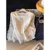 Lace V-Neck Pearl Breasted Shirt~ Spring Loose Temperament Top