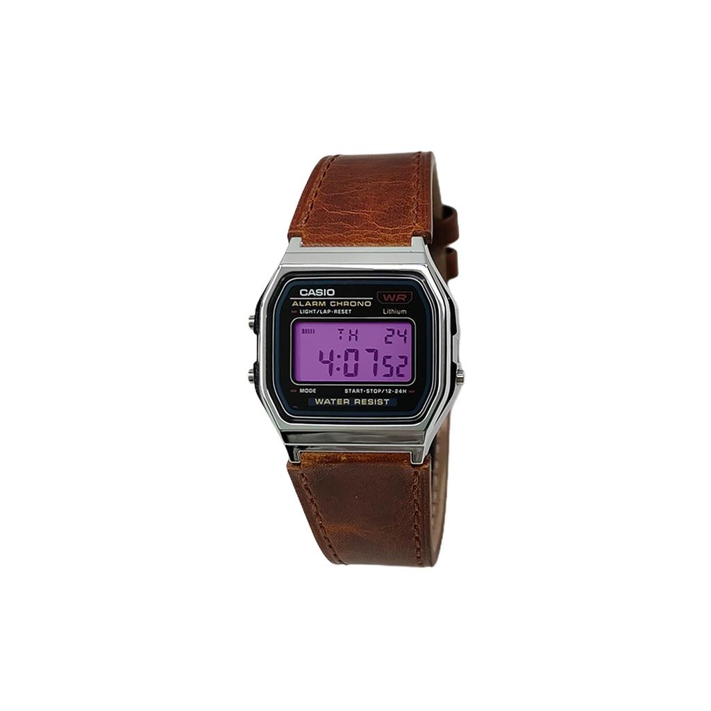 CASIO Custom Collection Quartz Movement Genuine Leather Strap Watch Men's Watches Black Dial A159WA-N1D(Watch5--)