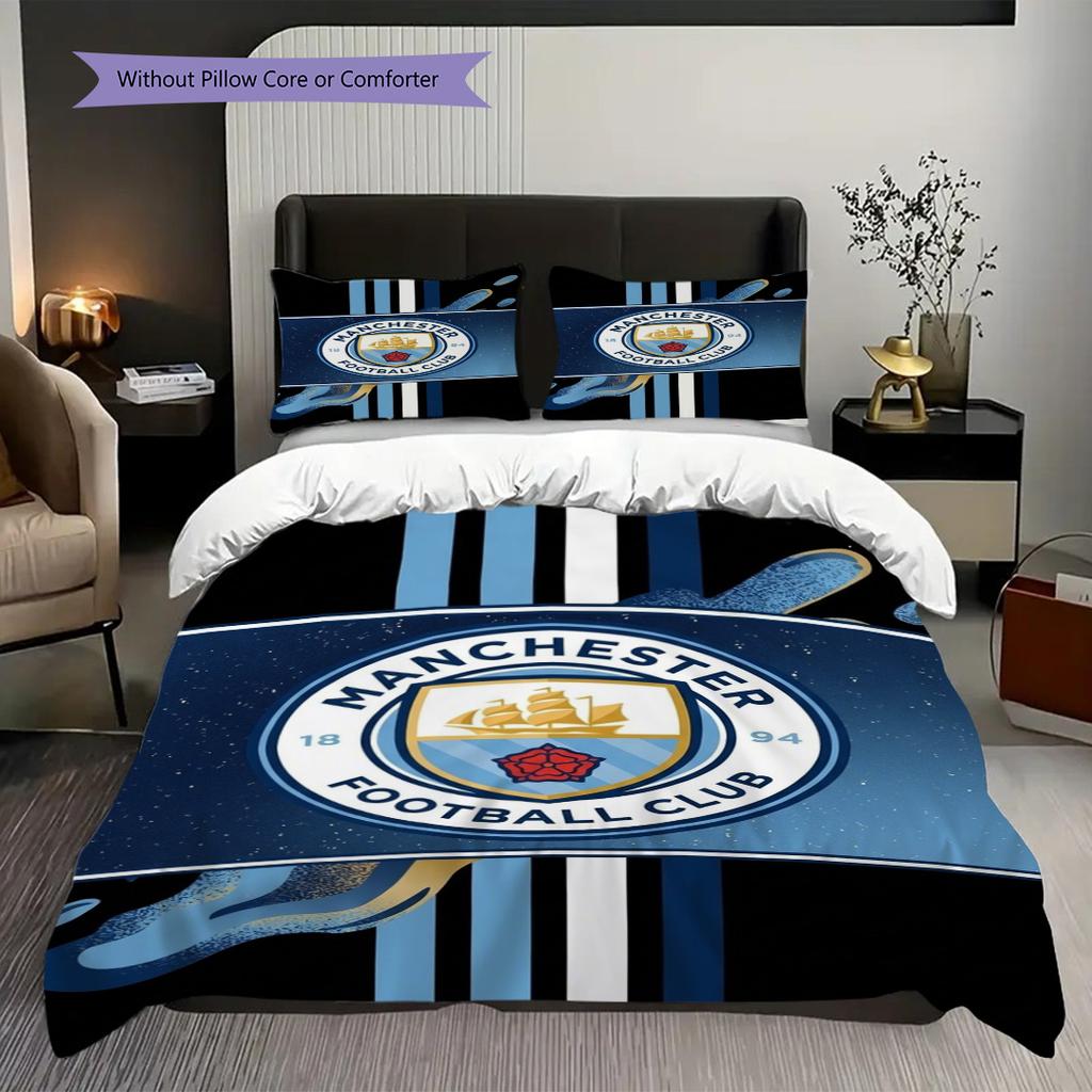 Manchester City Glory Three-piece set (1 * duvet cover + 2 * pillowcase, without core) 2DFlat Duvet cover and pillowcase Christmas birthday gift