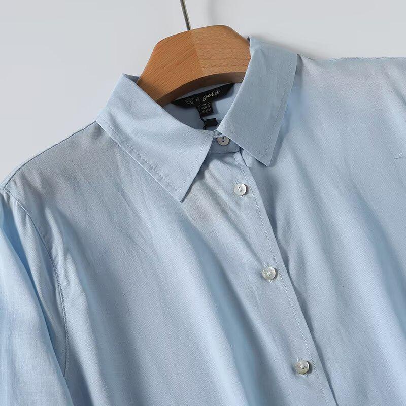 2025 Spring Women's Versatile Solid Color Single-Breasted Lapel Long-Sleeve Casual Commuter Shirt