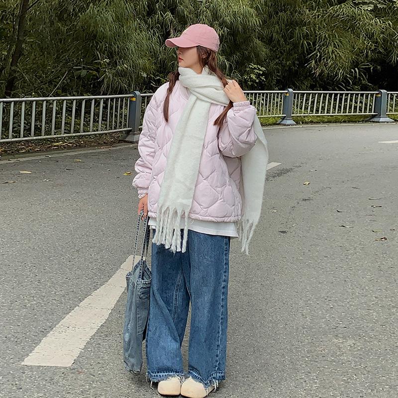 New Thin Cotton-padded Jacket Autumn and Winter Short Large Diamond Collarless Cotton-padded Jacket Jacket for Couples