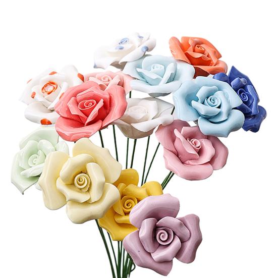 Ručně vyráběná keramická simulace květiny Realistický umělý barevný květ Dekorace Umělá květina se stonkem DIY Dekorace vázy