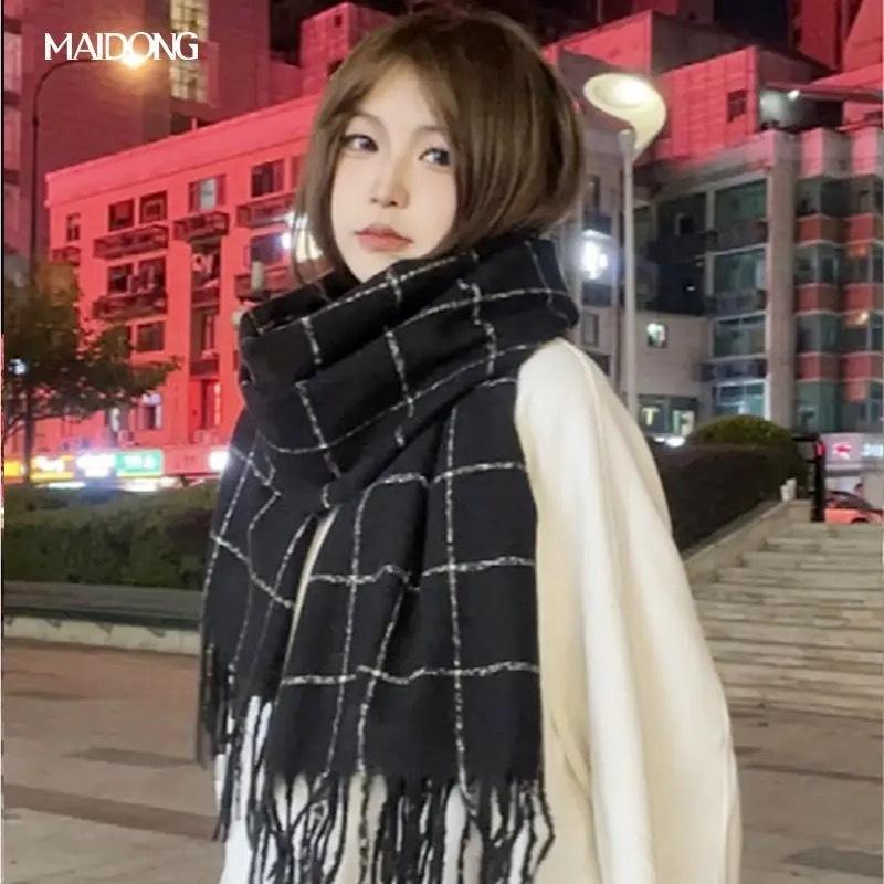 New Large Plaid Scarf for Women in Autumn and Winter Korean Style Tassel Imitation Cashmere Warm Men's Scarf for Couples Casual and Versatile Students