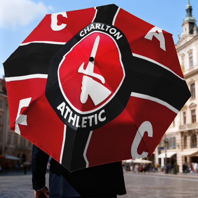 Charlton FC Crest Automatic Folding Umbrella - 8-Rib Travel Umbrella with Auto Open/Close & Portable Gifts for holidays or birthdays