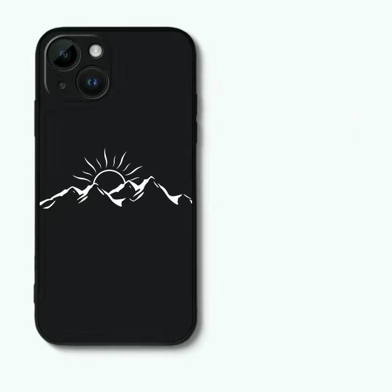 Simple Sun Moon Phone Case for IPhone 13 Pro Max15 14 12 11 XS MAX X XR 7 8 Plus Line Mountain Scenery Shockproof Couples Cover