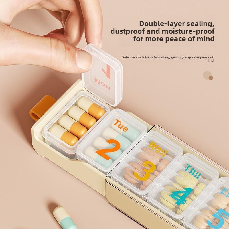 Portable Sevenday Plastic Medication Organizer With Sealed Compartments For Travel And Daily Use