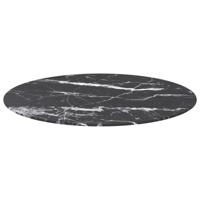 VidaXL Dessus de table Noir Ø80x1cm Verre trempé avec design de marbre