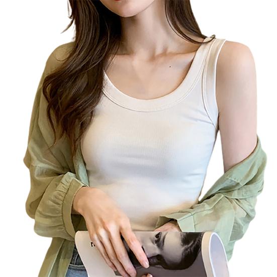 Women Ribbed Cotton Tank Top Seamless Sexy Solid U-Neck Elastic Crop