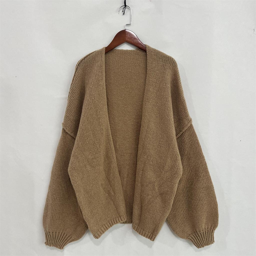 Autumn Winter New Casual Knitted Sweater Cardigan Jacket Loose Long Sleeve Solid Color Mid-length Sweater Women Cardigan Jacket