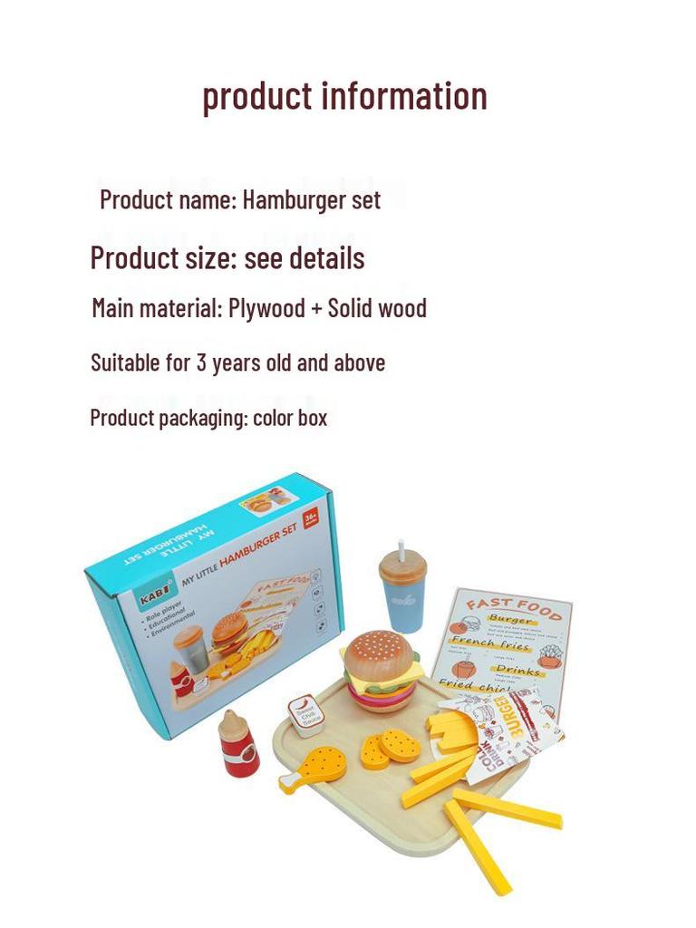 Children's Wooden Play Kitchen Hamburger Set: Educational Toy for Boys and Girls