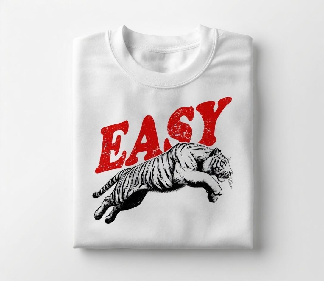 Easy Tiger T-Shirt | Vintage Leaping Tiger Shirt | Funny Retro Streetwear Tee Unisex T-Shirt XXL